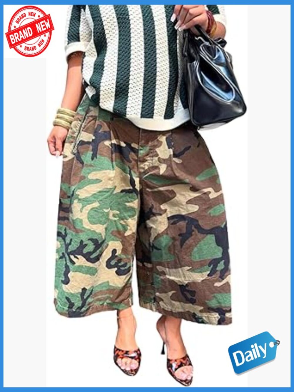 Baggy Cargo Jeans Cropped Wide Leg Camo Denim Pants